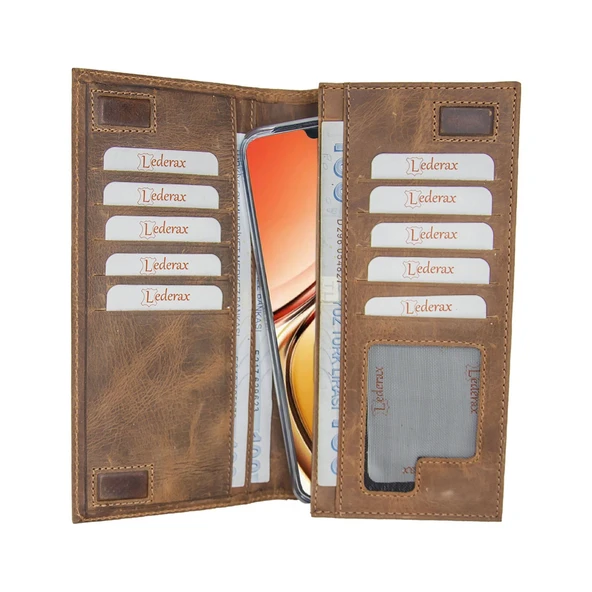 Lederax Eskitme Hakiki Deri Mıknatıslı Telefon Bölmeli Portföy Cüzdan - 2