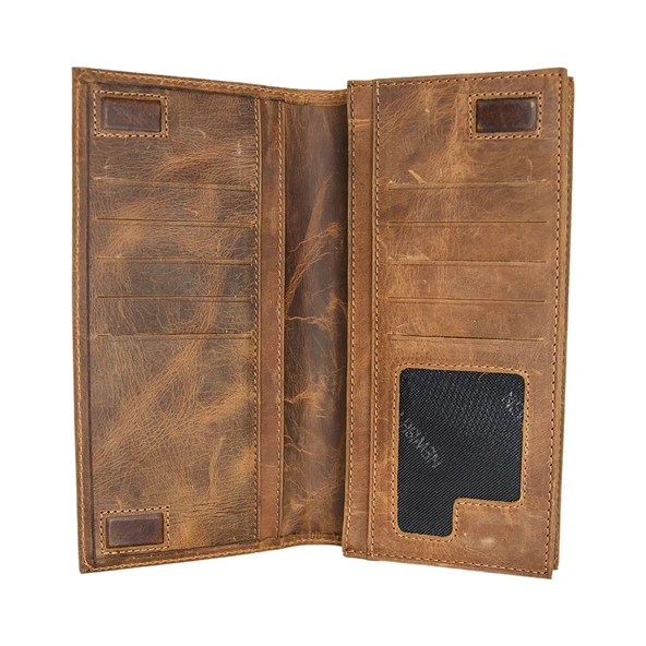 Lederax Eskitme Hakiki Deri Mıknatıslı Telefon Bölmeli Portföy Cüzdan - 4