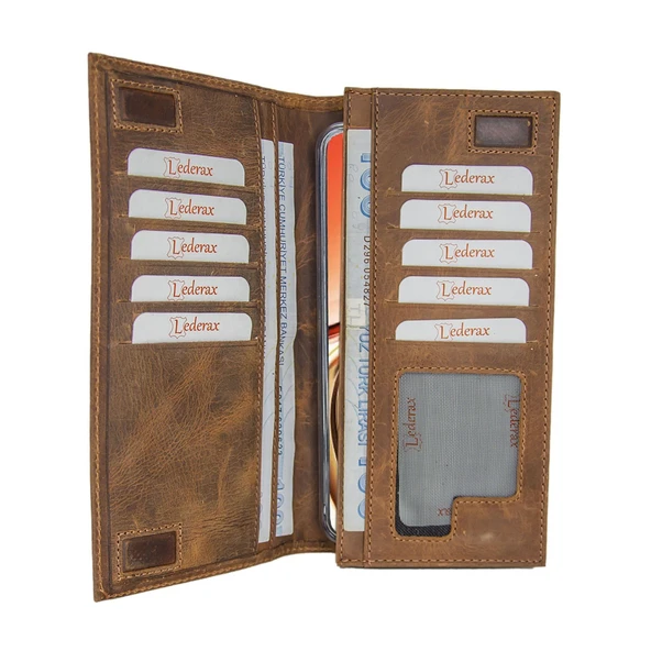 Lederax Eskitme Hakiki Deri Mıknatıslı Telefon Bölmeli Portföy Cüzdan - 9