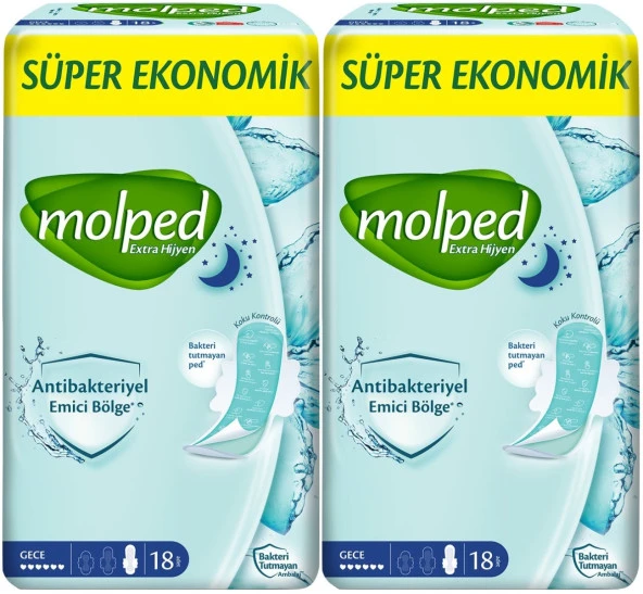 Molped Antibakteriyel Hijyenik Ped Gece 36 Adet Süper Ekonomik Pk (2PK*18)