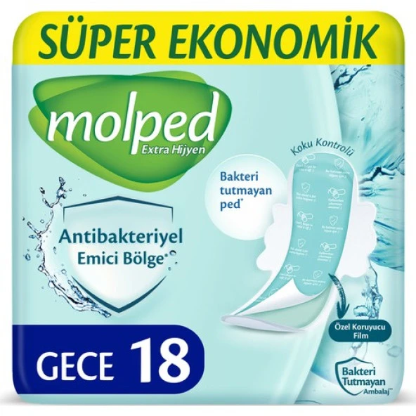 Molped Antibakteriyel Hijyenik Ped Gece 162 Adet Süper Ekonomik Pk (9PK*18) - 3