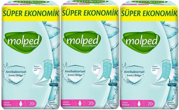 Molped Antibakteriyel Hijyenik Ped Uzun 60 Adet Süper Ekonomik Pk (3PK*20)