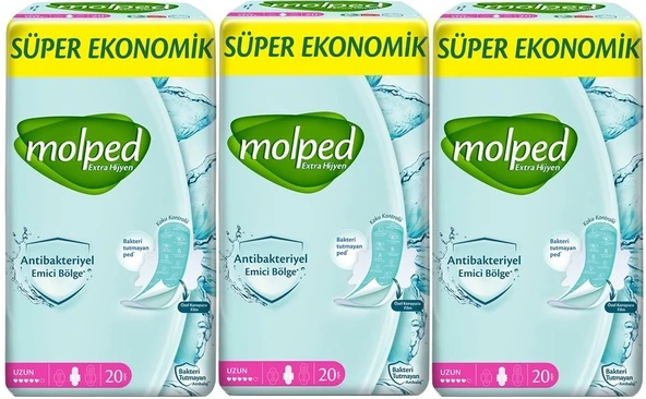 Molped Antibakteriyel Hijyenik Ped Uzun 60 Adet Süper Ekonomik Pk (3PK*20)