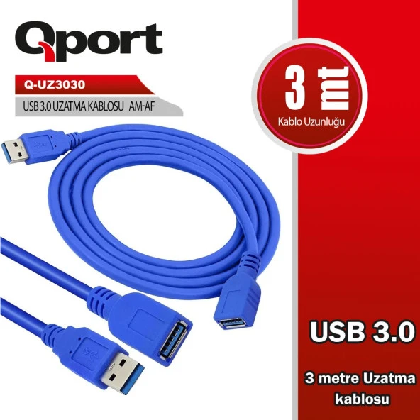 QPORT  USB3.0 3MT UZATMA KABLOSU Q-UZ3030