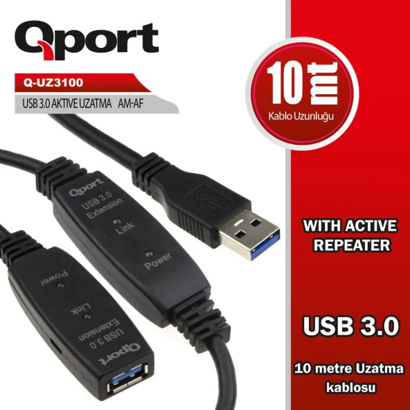 QPORT  USB3.0 10MT UZATMA KABLOSU YENILEYICI Q-UZ3100