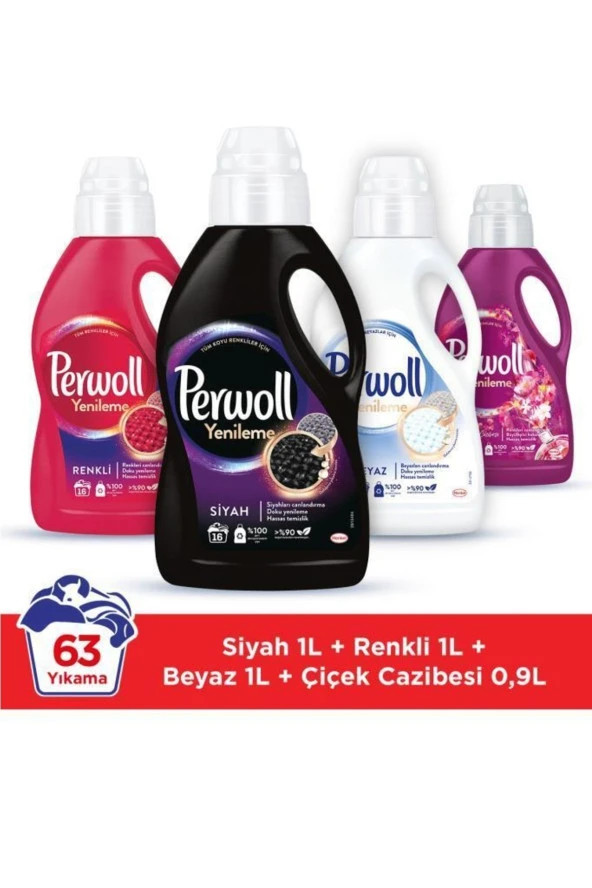 Hassas Bakım Sıvı Çamaşır Deterjanı (63 Yıkama) 3 x 1L Siyah + Renkli + Beyaz + 0,9L Çiçek C