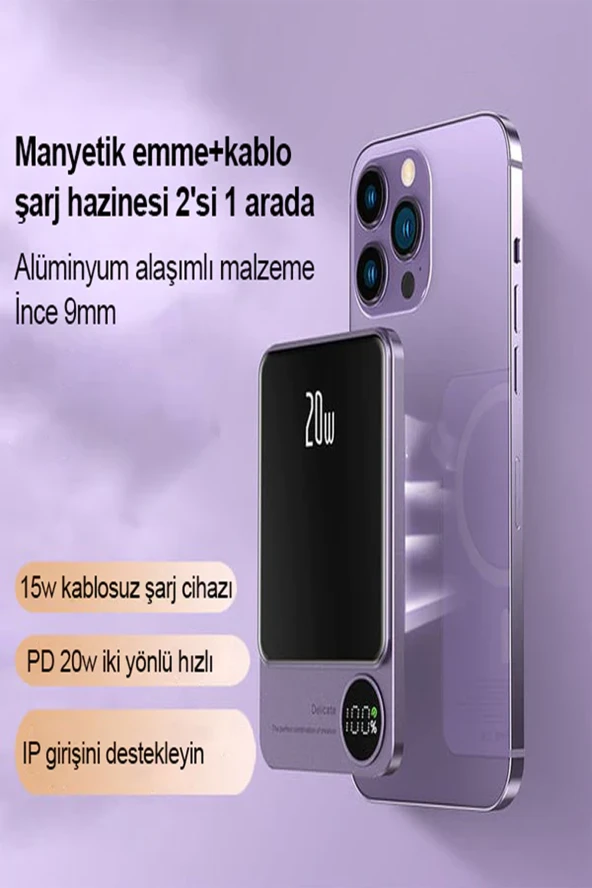 Qpen PD24 10.000 mAh 20W PD Hızlı Kablosuz Şarj Mini Powerbank - 2