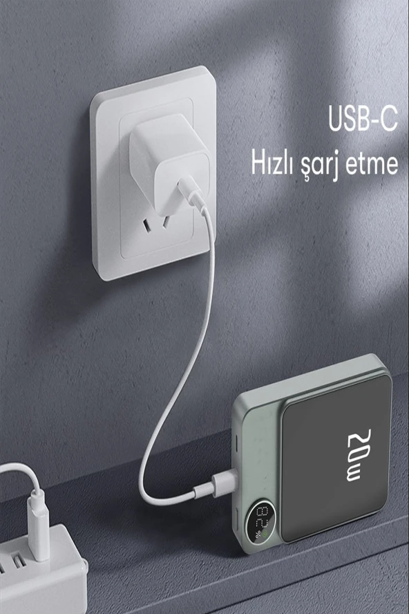 Qpen PD24 10.000 mAh 20W PD Hızlı Kablosuz Şarj Mini Powerbank - 8