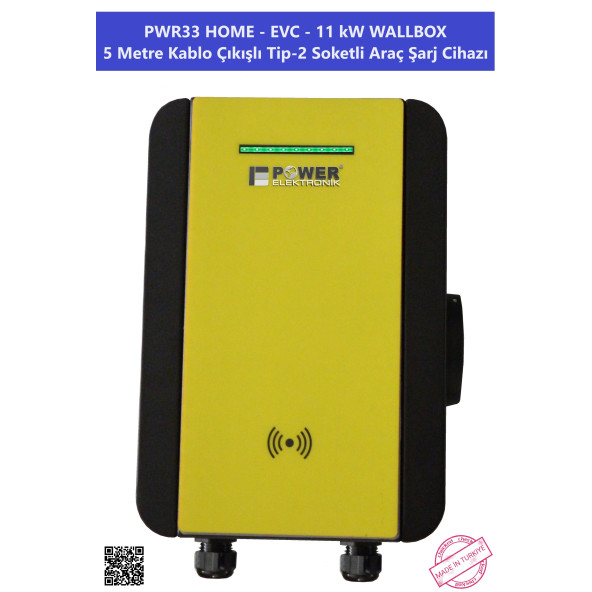 PWR33 HOME-EVC-11 kW WALLBOX - 5 MT KABLO ÇIKIŞLI ELEKTRİKLİ ARAÇ ŞARJ CİHAZI