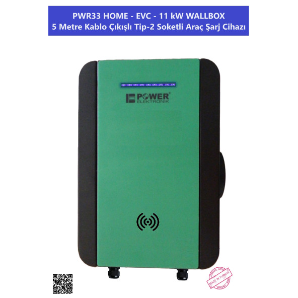 PWR33 HOME-EVC-11 kW WALLBOX - 5 MT KABLO ÇIKIŞLI ELEKTRİKLİ ARAÇ ŞARJ CİHAZI - 11