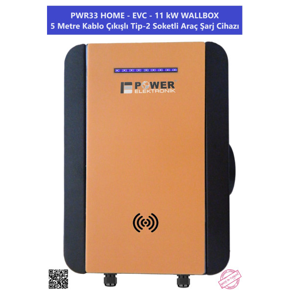 PWR33 HOME-EVC-11 kW WALLBOX - 5 MT KABLO ÇIKIŞLI ELEKTRİKLİ ARAÇ ŞARJ CİHAZI - 12