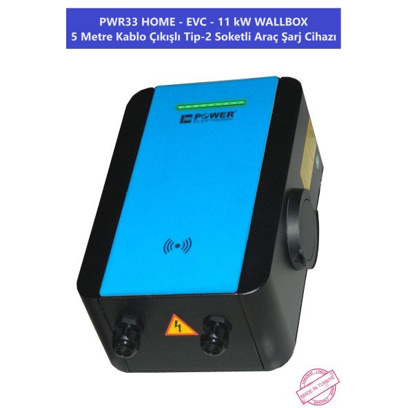 PWR33 HOME-EVC-11 kW WALLBOX - 5 MT KABLO ÇIKIŞLI ELEKTRİKLİ ARAÇ ŞARJ CİHAZI - 5
