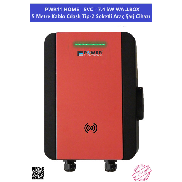 PWR11 HOME-EVC-7.4 kW WALLBOX - 5 MT KABLO ÇIKIŞLI ELEKTRİKLİ ARAÇ ŞARJ CİHAZI
