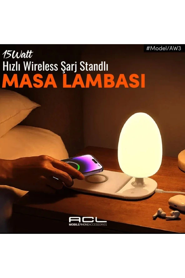 ACL Aw3 15w Rgb Masa Lambalı Hızlı Wireless Şarj Standı
