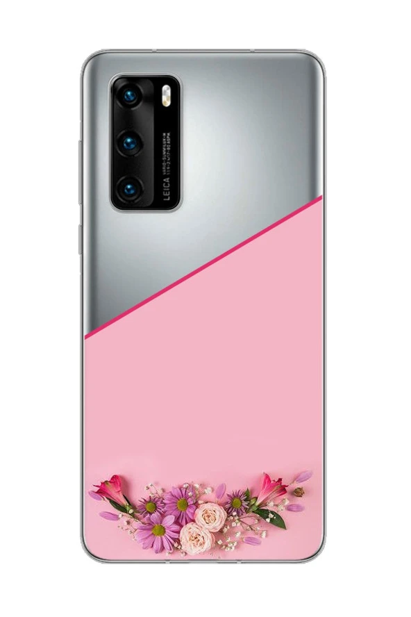 Kesik Çiçek Tasarımlı Süper Şeffaf Silikon Telefon Kılıfı Huawei P40 Pro