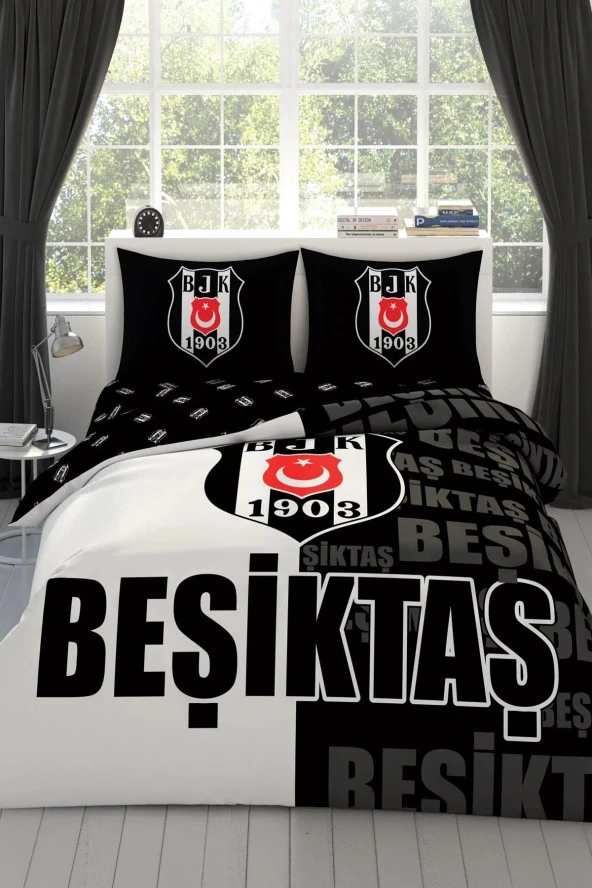 Taç Lisanslı Beşiktaş Logo Pamuklu Çift Kişilik Nevresim Takımı