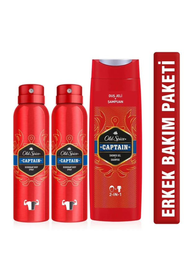 Old Spıce 400ml Duş Jeli+150ml Sprey Deo Captain 2 Adet