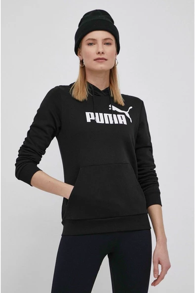 Puma Ess Logo Hoodie - Kadın Siyah Kapüşonlu Sweatshirt - 586791 01 - 2