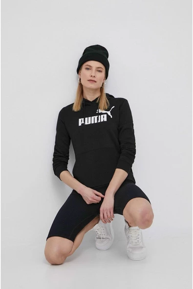 Puma Ess Logo Hoodie - Kadın Siyah Kapüşonlu Sweatshirt - 586791 01