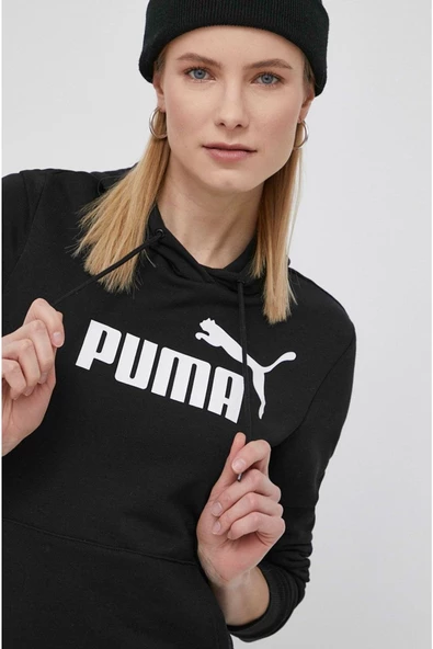 Puma Ess Logo Hoodie - Kadın Siyah Kapüşonlu Sweatshirt - 586791 01 - 4