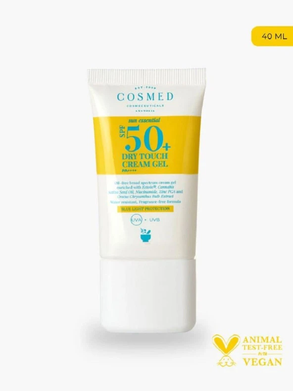 Cosmed Sun Essential Dry Touch Cream Gel SPF50 Yağlı/Karma Akne Eğilimli Ciltler İçin Mat Bitişli Yüz Güneş Kremi - Parlama Karşıtı Yeni Nesil Filtreler 40 ml