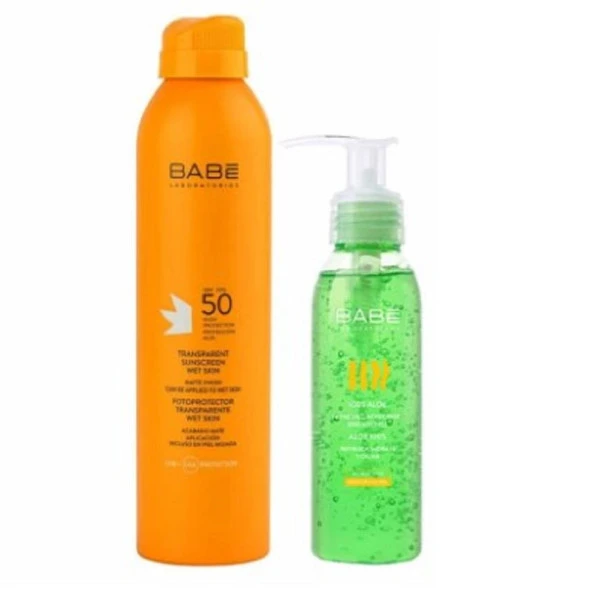 Babe Transparan Sunscreen Wet Skin SPF50 200 ml + Aloe Vera Gel 90 ml