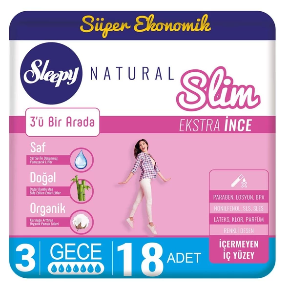 Sleepy Natural Slim İnce Ped Gece 18'li