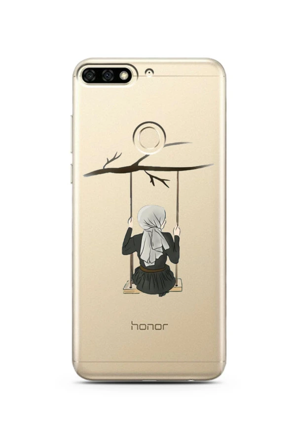 Salıncak Kız Tasarımlı Süper Şeffaf Silikon Telefon Kılıfı Huawei Honor 7c- Y7 2018