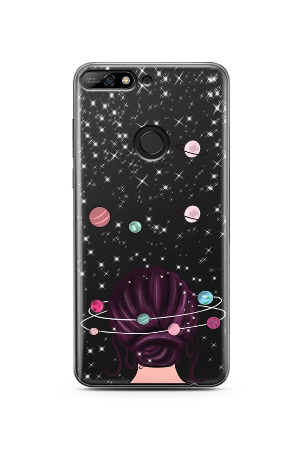 Space Girl Tasarım Süper Şeffaf Silikon Huawei Y7 2018 Telefon Kılıfı