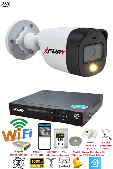 FURY 1 Kamera 1080P 2Mp Görüntü Gece Renkli FullHd Ultra Led Gece Renkli Güvenlik Kamera Seti 320GB