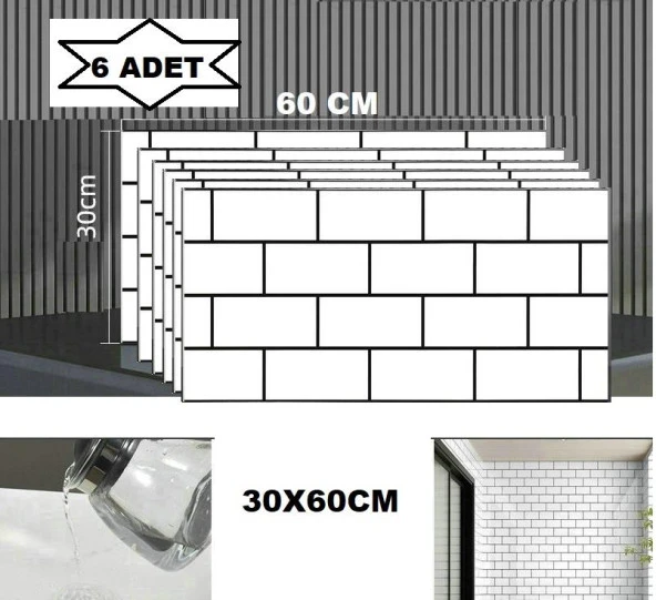 6 Adet 60x30cm Beyaz Tuğla Desen Yapışkanlı Karavan Prefabrik Banyo Wc Duvar Paneli Shiny-19