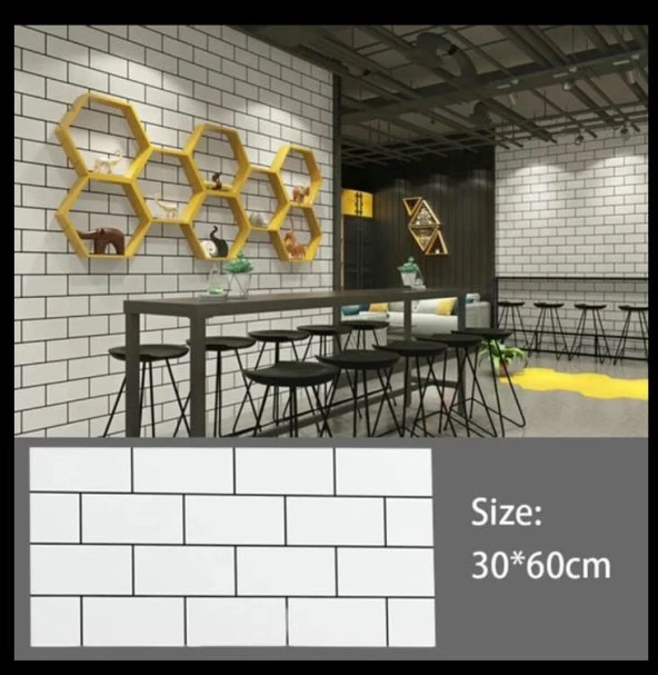 Renkli Duvarlar 6 Adet 60x30cm Beyaz Tuğla Desen Yapışkanlı Karavan Prefabrik Banyo Wc Duvar Paneli Shiny-19 - Resim 4