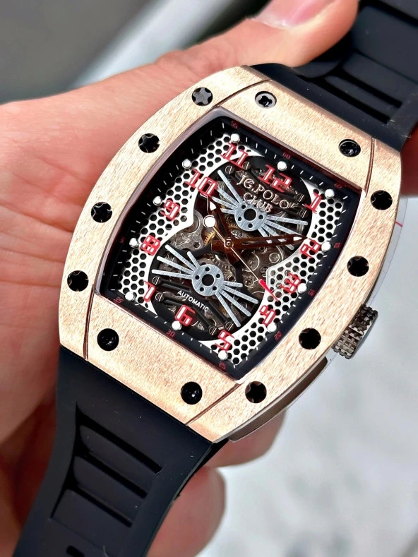 Jg. Polo Clup JPC.1223 14770.01 Silikon Kordon Otomatik Erkek Kol Saati - Resim 6