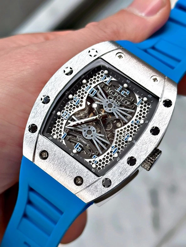 Jg. Polo Clup JPC.1223 14770.07 Silikon Kordon Otomatik Erkek Kol Saati - Resim 5