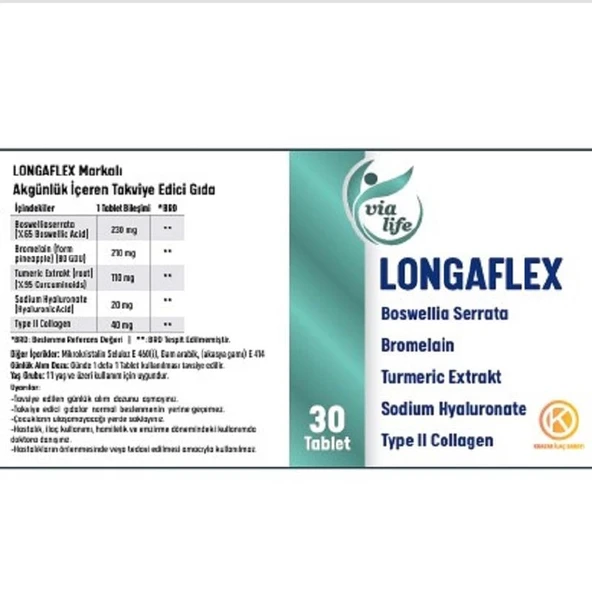 Longaflex Tip 2 Kolajen, Hyalüronik Asit, Bromelain, Bozwellia 30 Tablet - 5