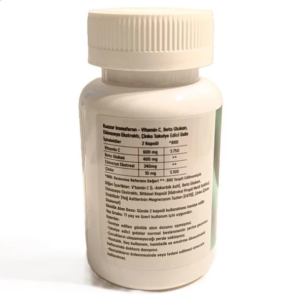 İmmuferon Beta Glucan 200 mg, Ekinezya 120 mg, Vitamin C, Çinko 30 Kapsül - 8