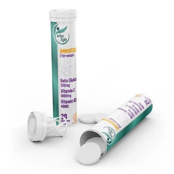 İmmuferon Beta Glucan 200mg, Vitamin C 1000mg, D3, Çinko, Karamürver 20 Efervesan - Resim 4