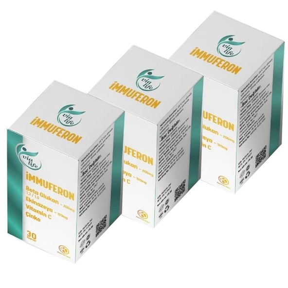 İmmuferon Beta Glucan 200 mg, Ekinezya 120 mg, Vitamin C, Çinko 30 Kapsül - 3'lü ürün görseli