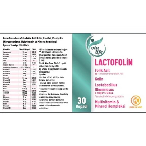 Lactofolin Folik Asit, Kolin, Probiyotik, Multivitamin 30 Kapsül - Resim 7