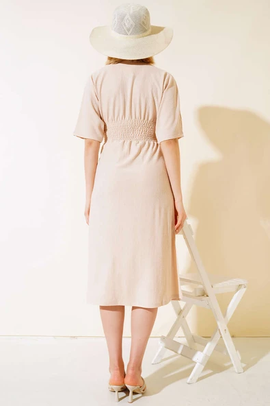 Kırınkıl Elbise Bej - Resim 3