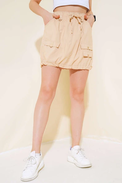 Cepli Paraşüt Etek Latte - Resim 2