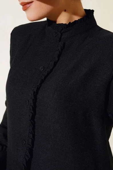 Fırfır Detaylı Tunik Siyah - Resim 4