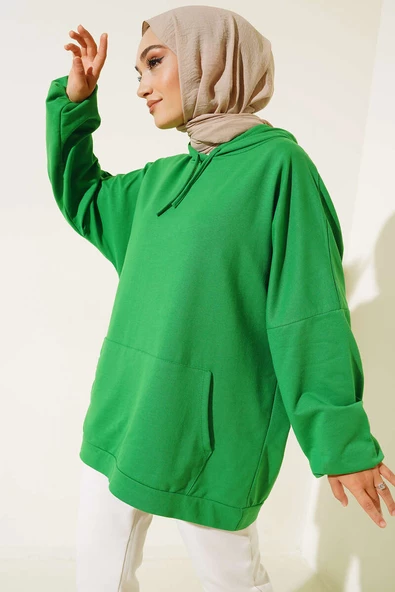 Kapüşonlu Oversize Sweat Yeşil