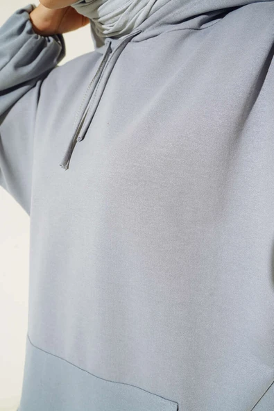 Kapüşonlu Oversize Sweat Kayrak Grisi - Resim 4