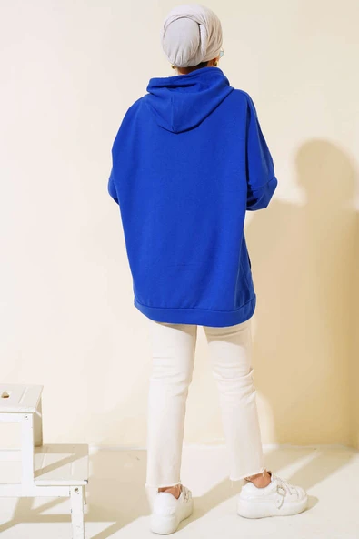 Kapüşonlu Oversize Sweat Saks - Resim 3