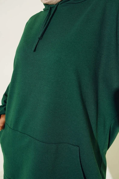 Kapüşonlu Oversize Sweat Zümrüt - Resim 4