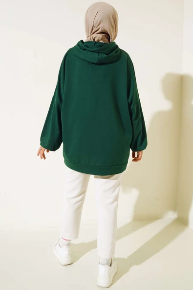 Kapüşonlu Oversize Sweat Zümrüt - 2