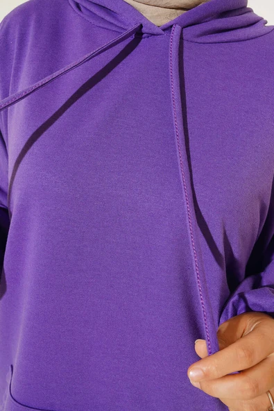 Kapüşonlu Oversize Sweat Mor - Resim 4