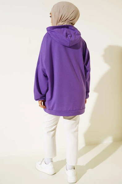 Kapüşonlu Oversize Sweat Mor - Resim 3