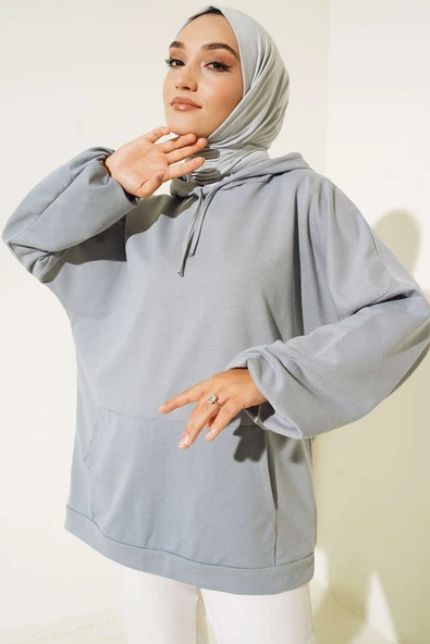 Kapüşonlu Oversize Sweat Kayrak Grisi - 2